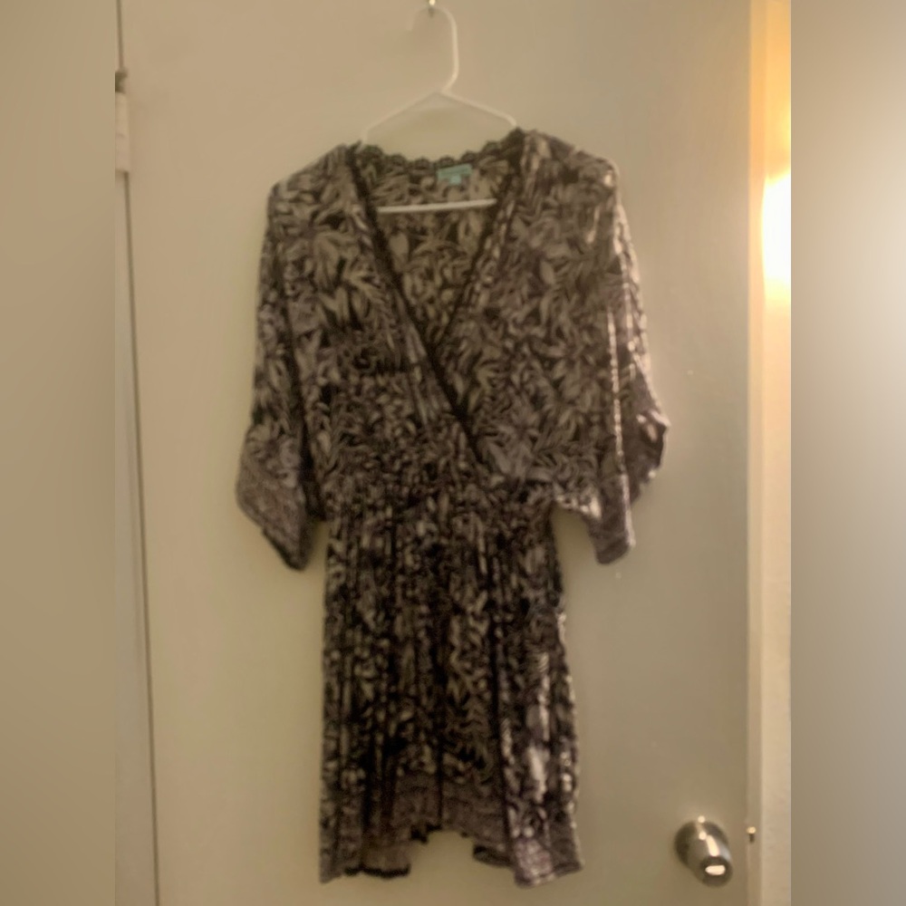 Tropical Boho Faux Wrap V-Neckline Dress